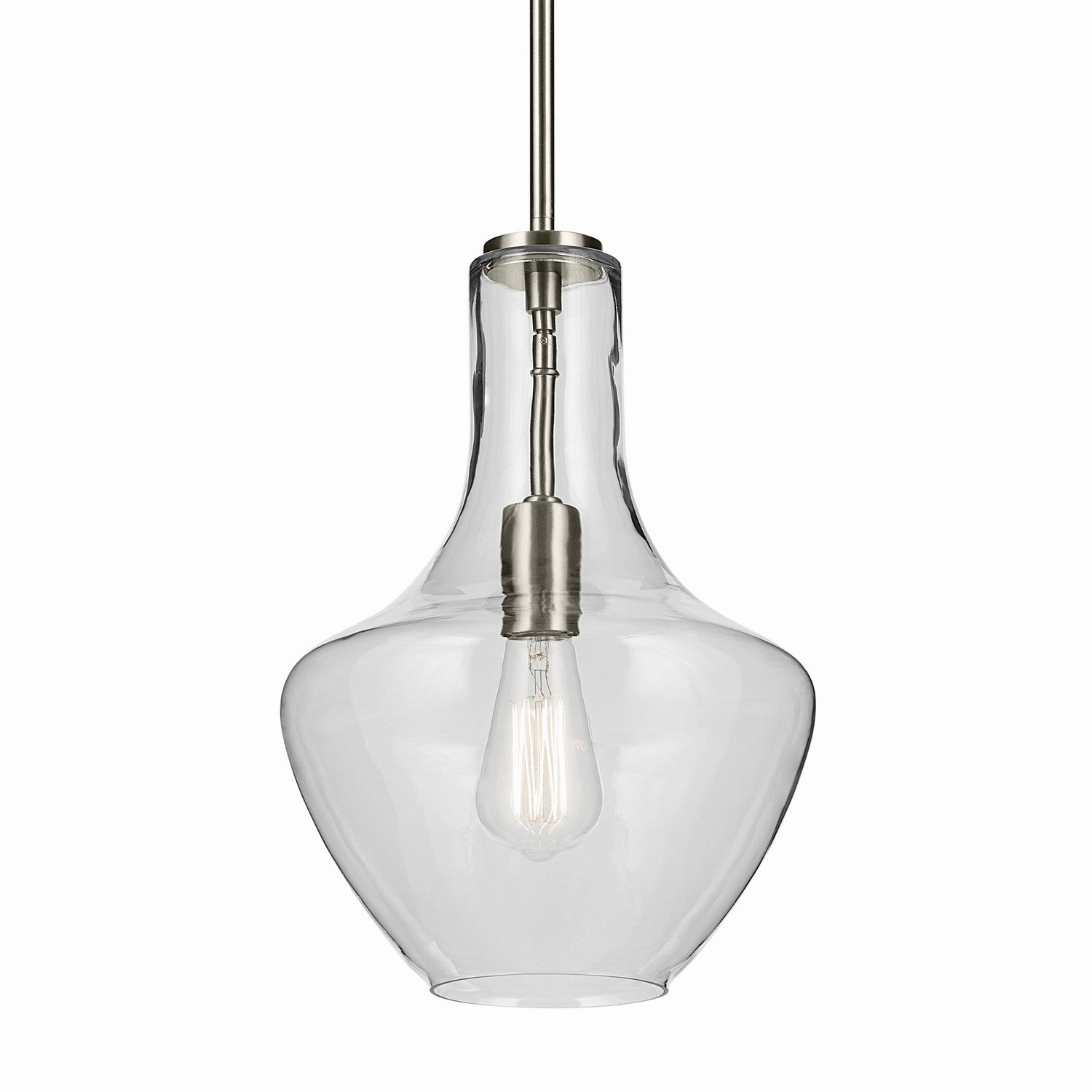 KICHLER 42141NI Everly 15.25" 1-Light Bell Pendant With Clear Glass In Brushed Nickel