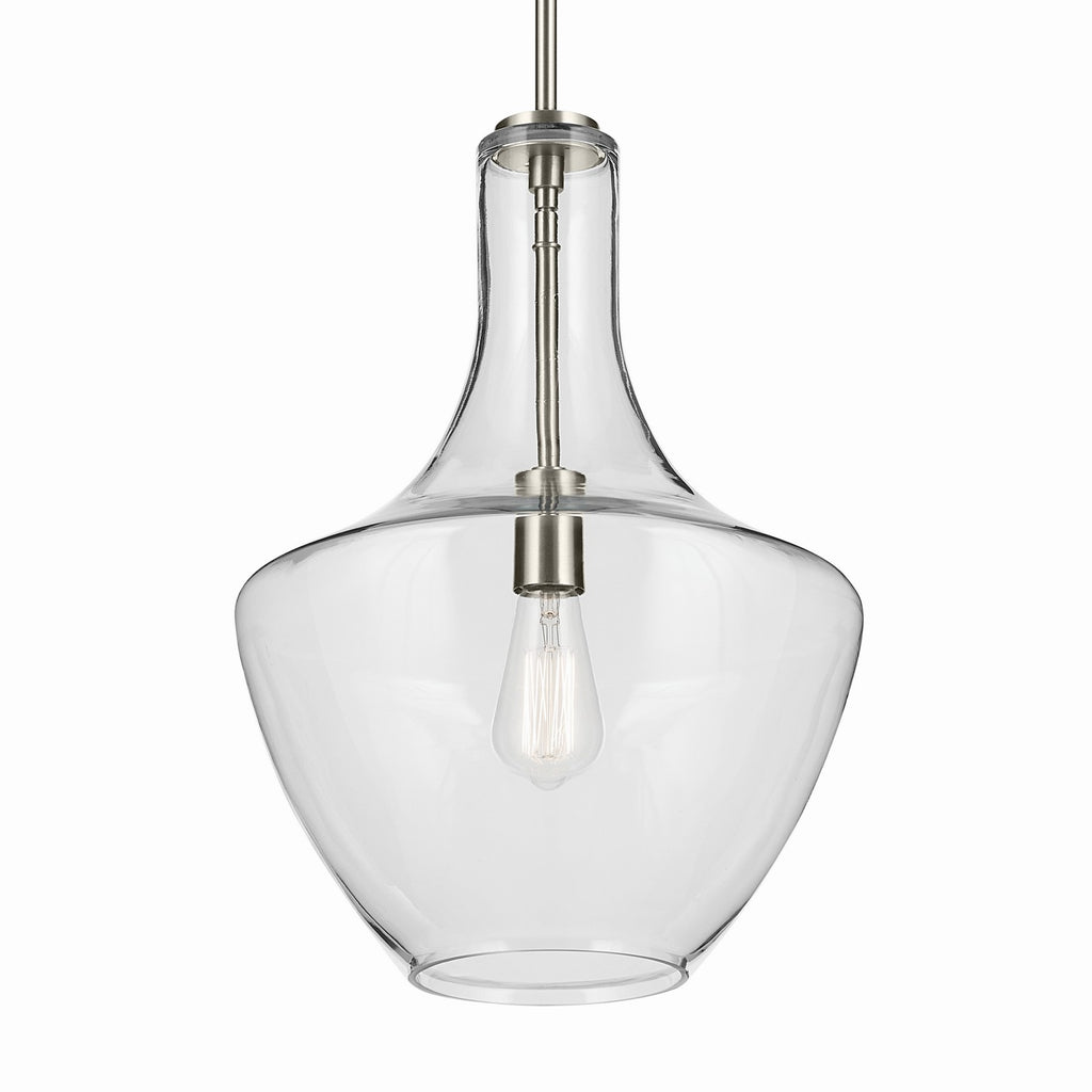 KICHLER 42046NI Everly 19.75" 1-Light Bell Pendant With Clear Glass In Brushed Nickel
