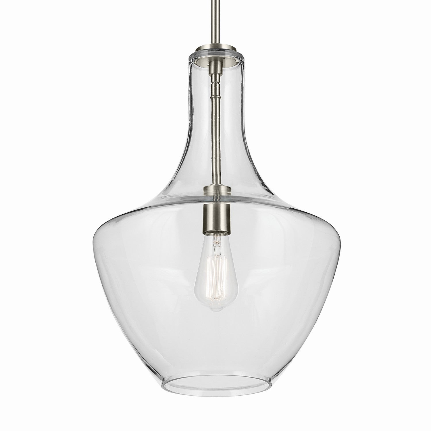 KICHLER 42046NI Everly 19.75" 1-Light Bell Pendant With Clear Glass In Brushed Nickel