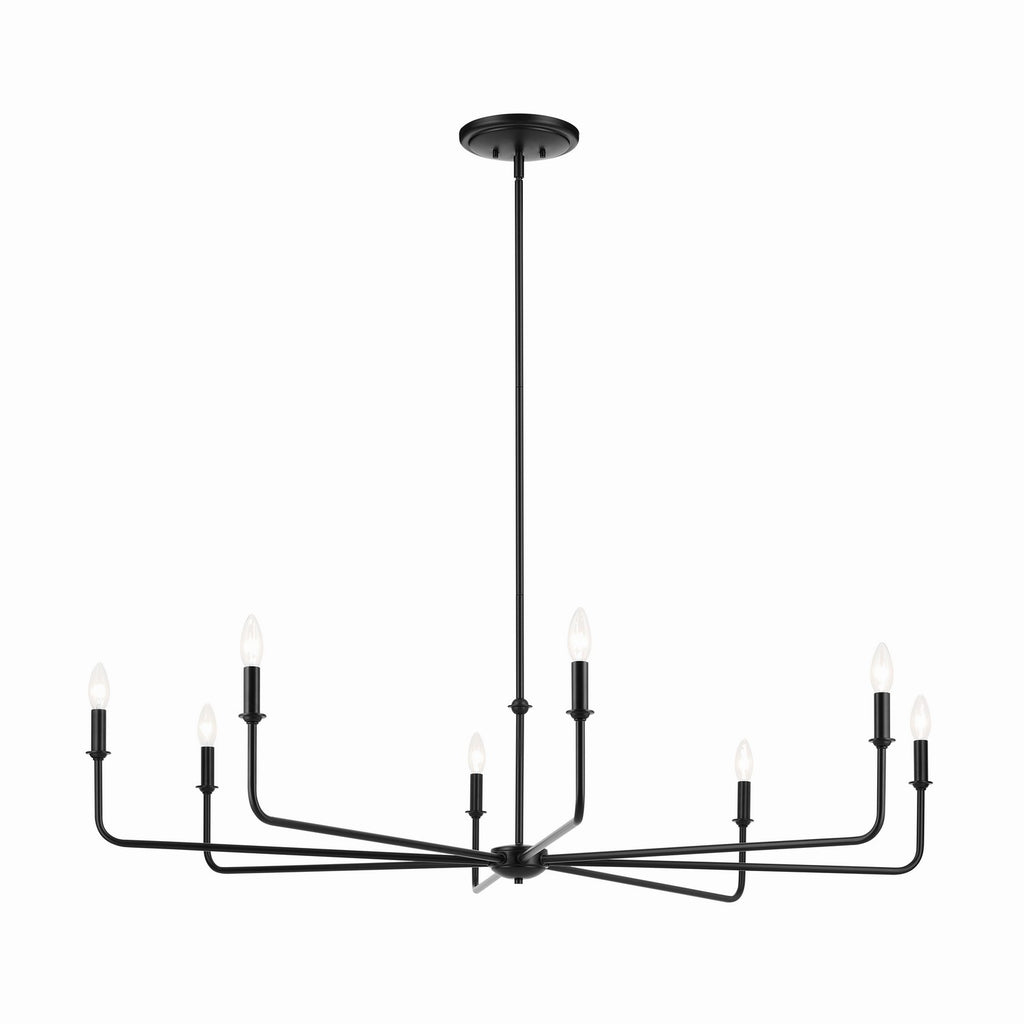 KICHLER 52521BK Pallas 52" Xl 8-Light Round Chandelier With White Linen Shade In Black