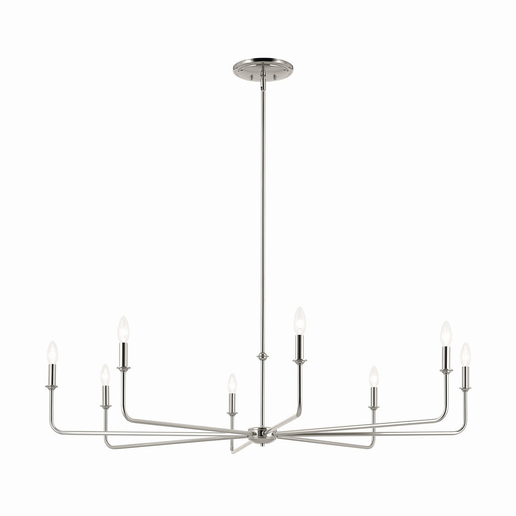 KICHLER 52521PN Pallas 52" Xl 8-Light Round Chandelier With White Linen Shade In Polished Nickel