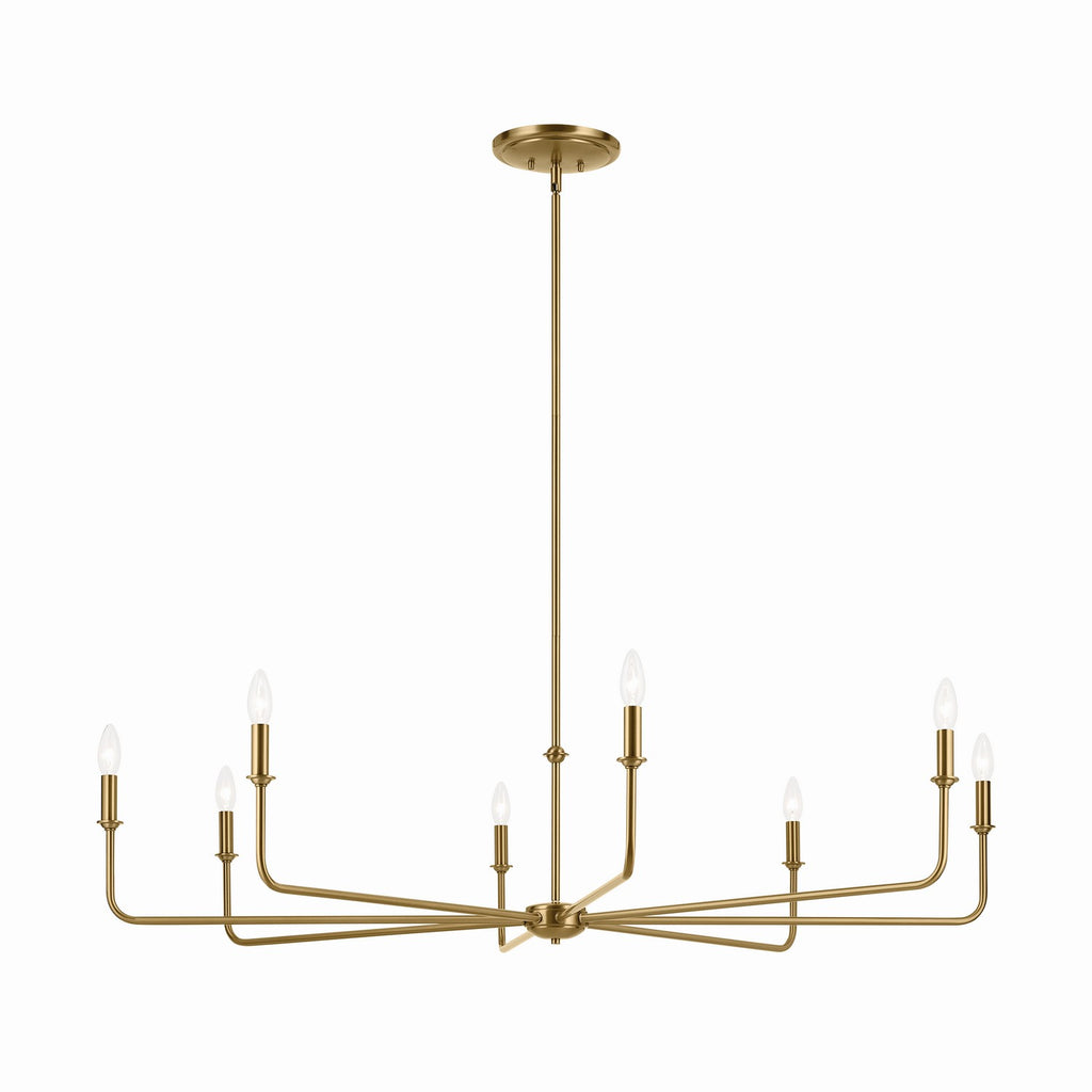 KICHLER 52521BNB Pallas 52" Xl 8-Light Round Chandelier With White Linen Shade In Brushed Natural Brass
