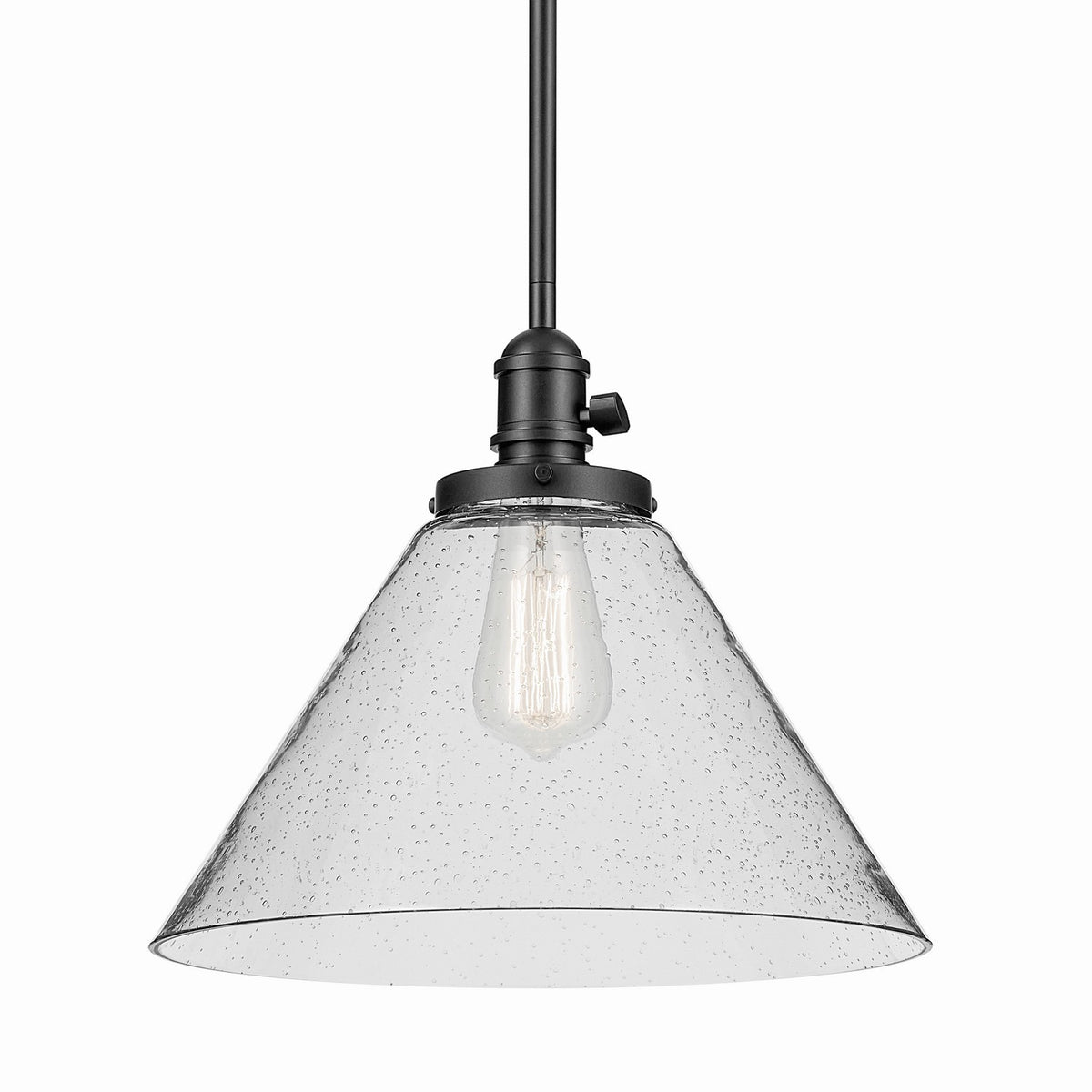 KICHLER 43905BK Avery 11.75" 1-Light Cone Pendant With Clear Seeded Glass In Black