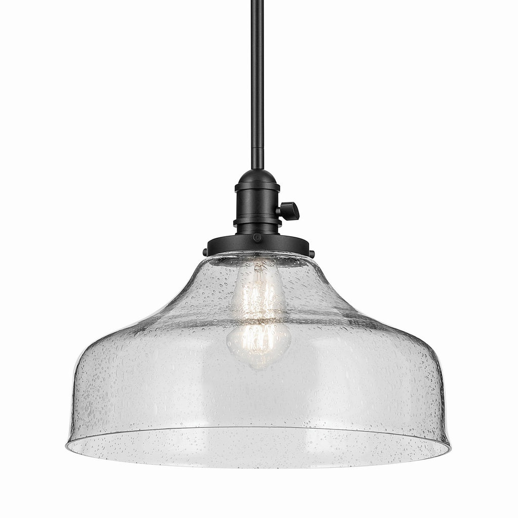 KICHLER 43906BK Avery 11.25" 1-Light Bell Pendant With Clear Seeded Glass In Black