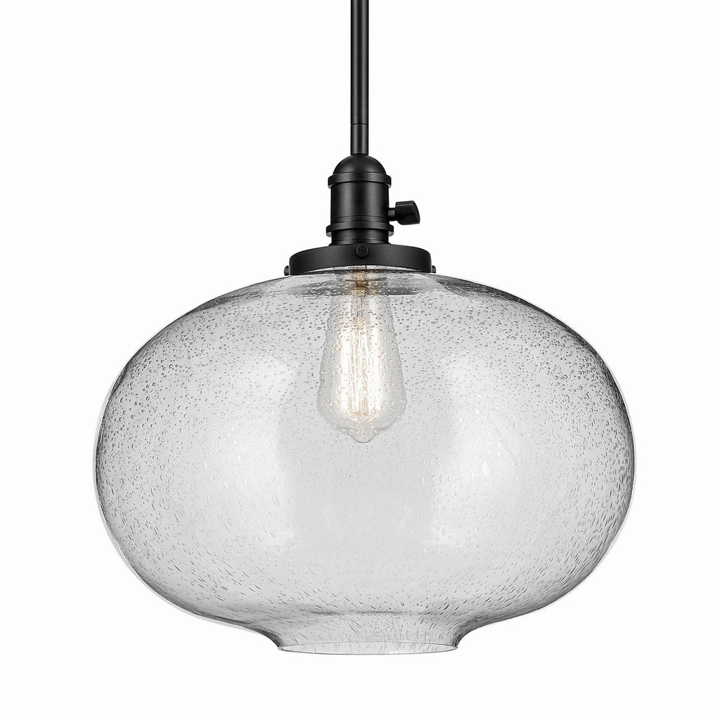 KICHLER 43911BK Avery 14" 1-Light Globe Pendant With Clear Seeded Glass In Black