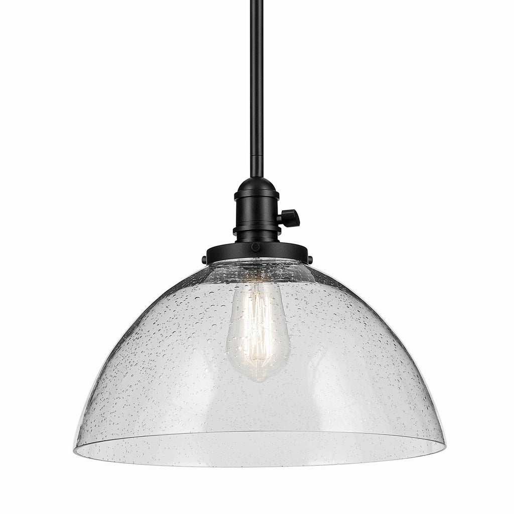 KICHLER 43912BK Avery 11" 1-Light Dome Pendant With Clear Seeded Glass In Black