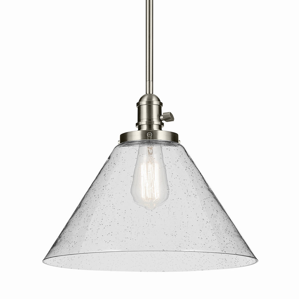 KICHLER 43905NI Avery 11.75" 1-Light Cone Pendant With Clear Seeded Glass In Nickel