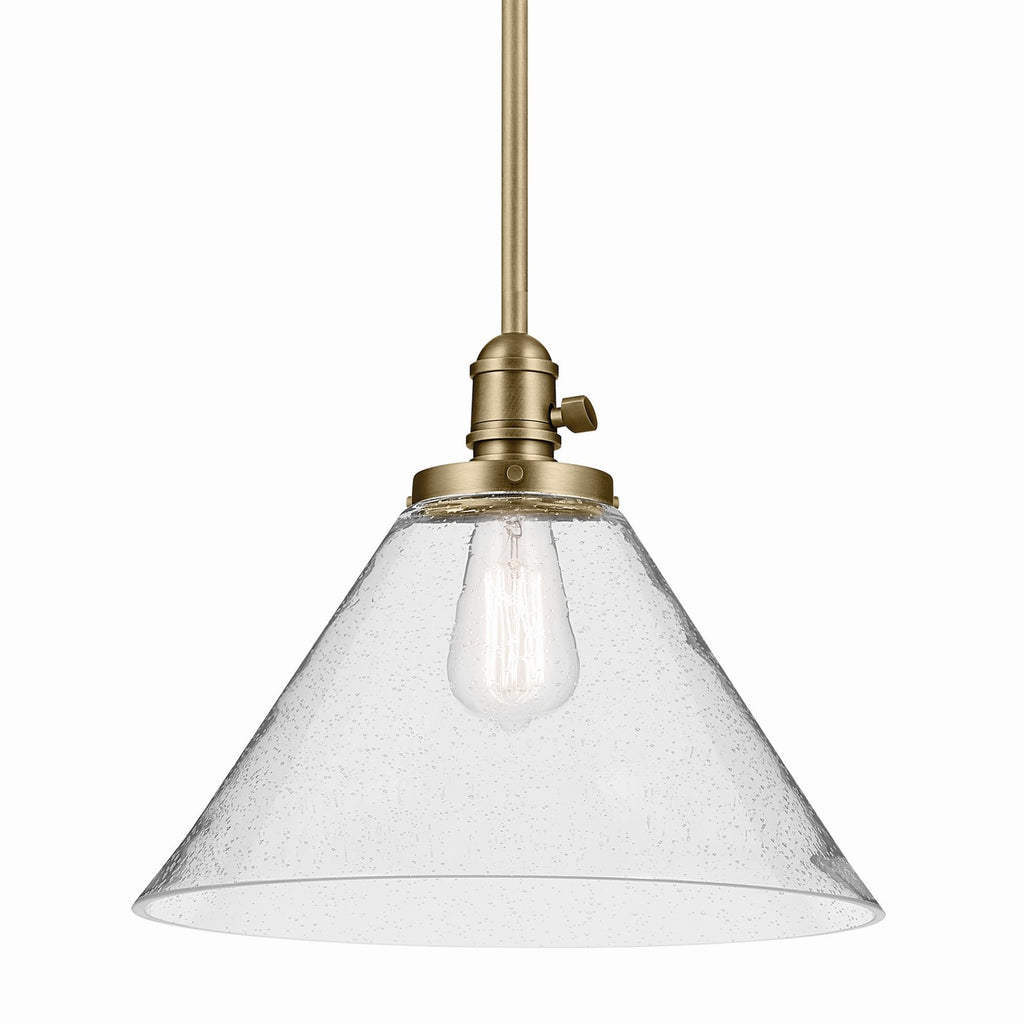 KICHLER 43905NBR Avery 11.75" 1-Light Cone Pendant With Clear Seeded Glass In Natural Brass