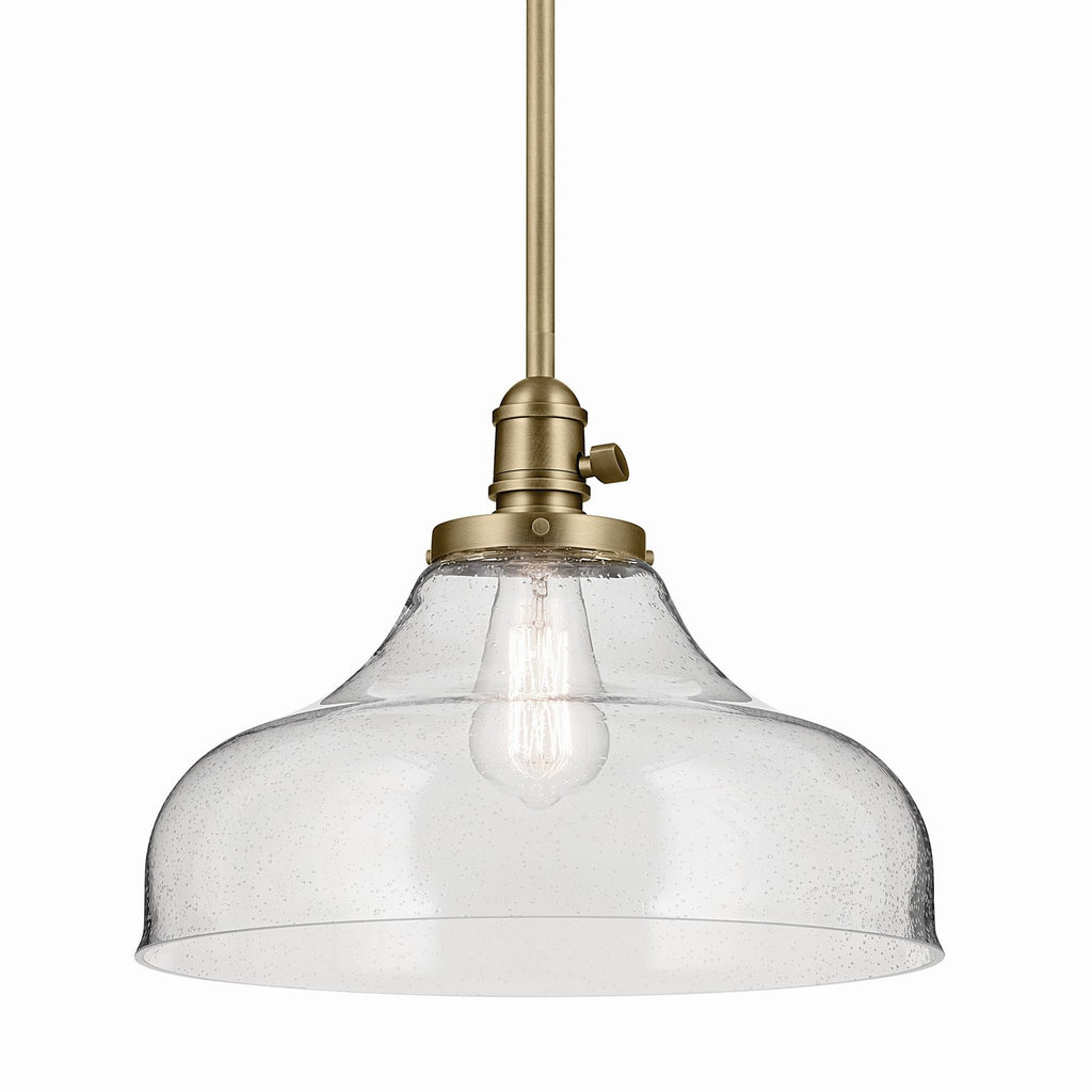 KICHLER 43906NBR Avery 11.25" 1-Light Bell Pendant With Clear Seeded Glass In Natural Brass