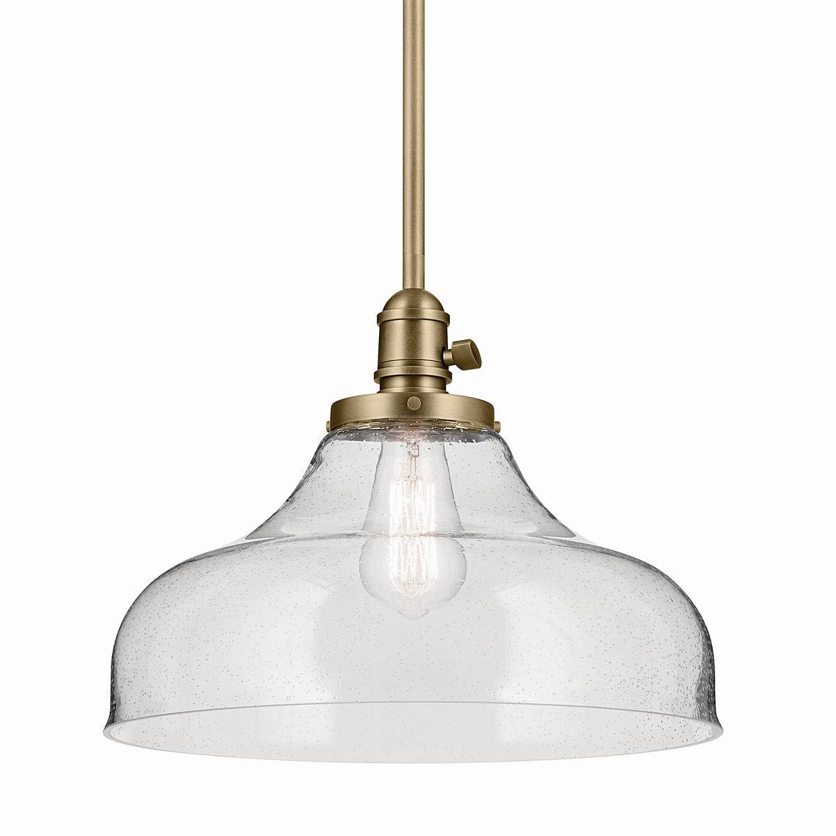 KICHLER 43906NBR Avery 11.25" 1-Light Bell Pendant With Clear Seeded Glass In Natural Brass