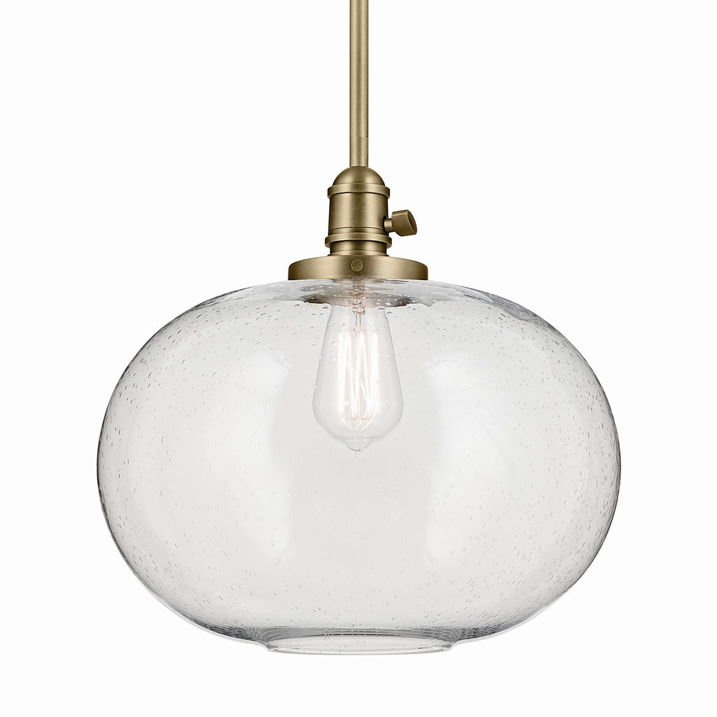 KICHLER 43911NBR Avery 14" 1-Light Globe Pendant With Clear Seeded Glass In Natural Brass