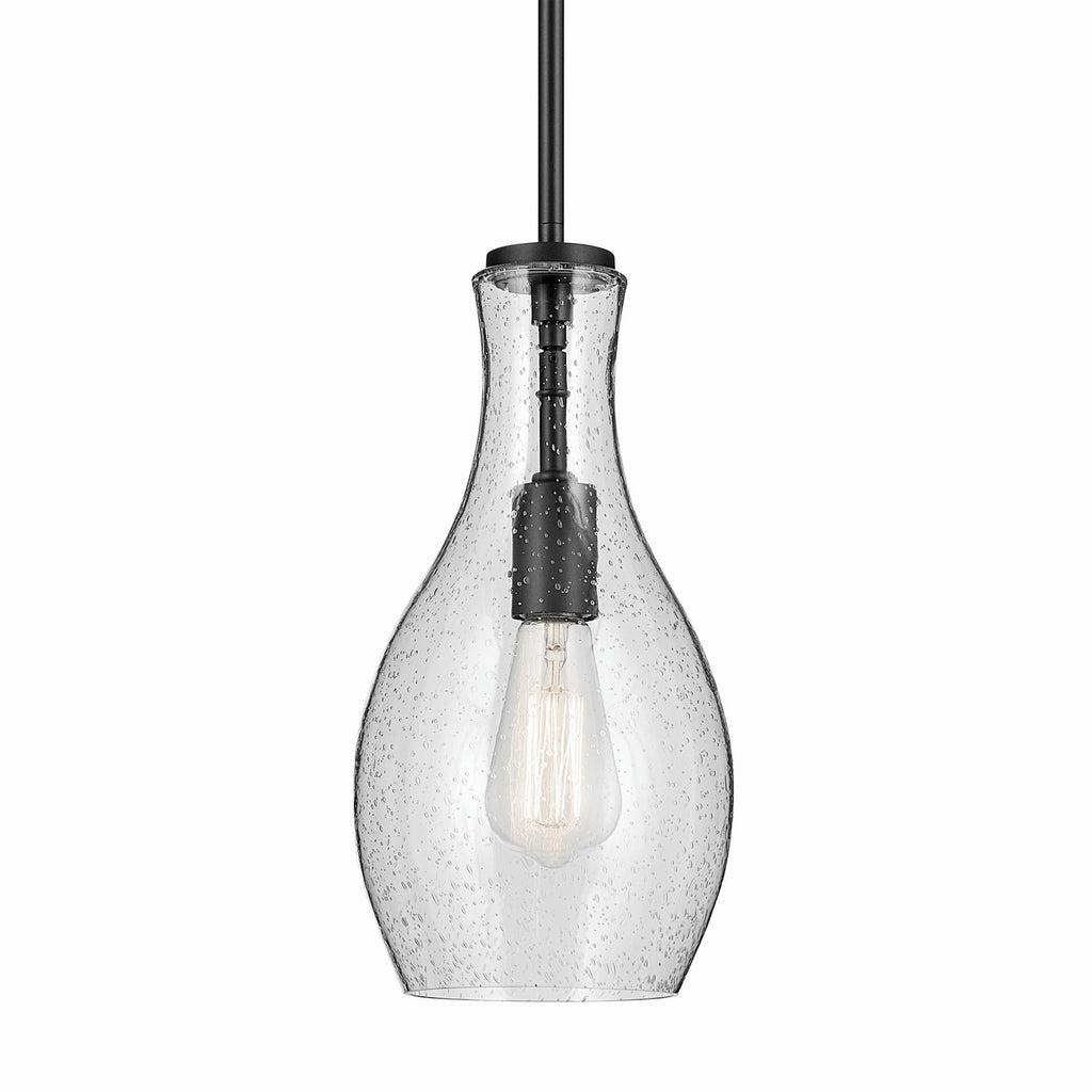 KICHLER 42456BKCS Everly 13.75" 1-Light Bell Pendant With Clear Seeded Glass In Black