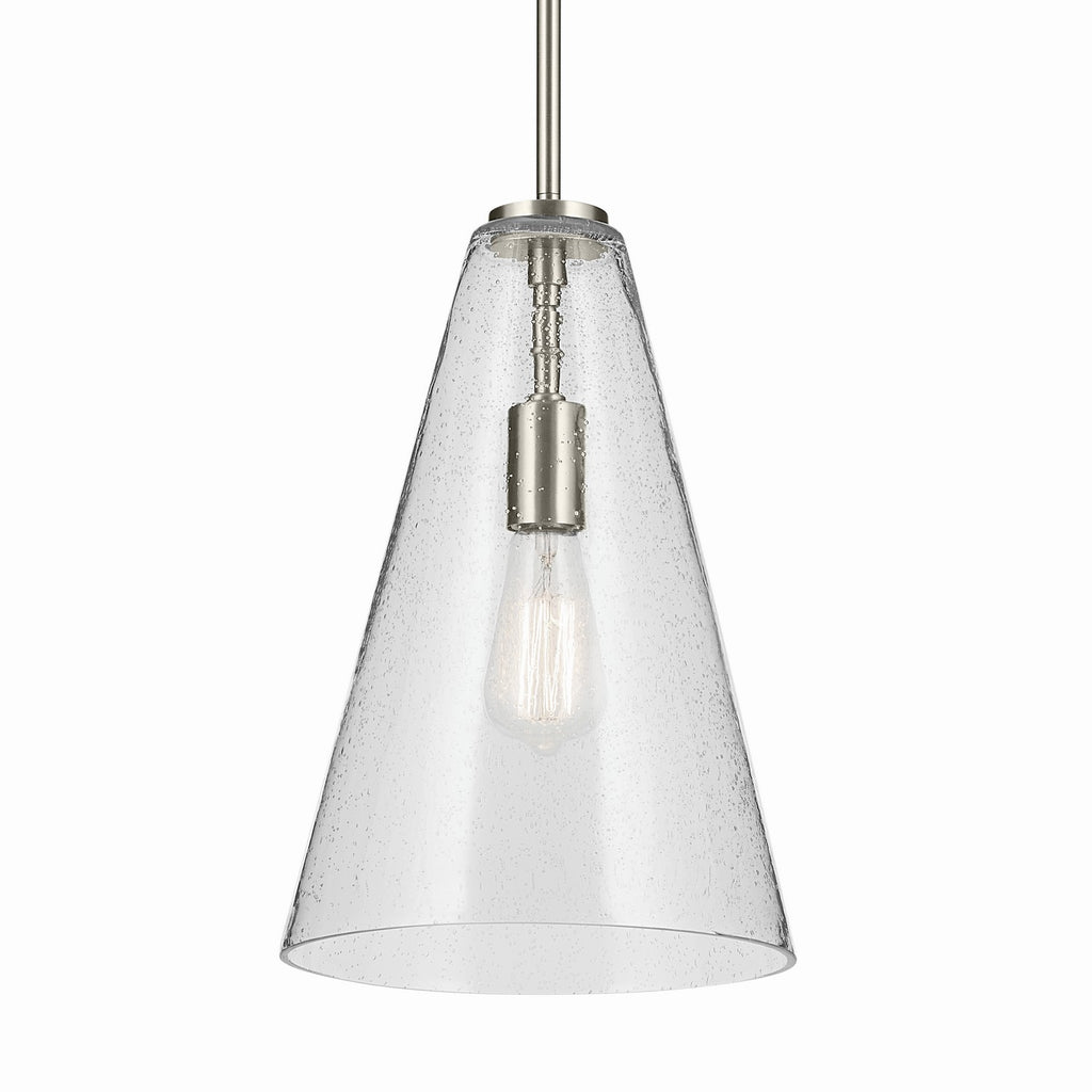 KICHLER 42199NICS Everly 15.25" 1-Light Cone Pendant With Clear Seeded Glass In Brushed Nickel