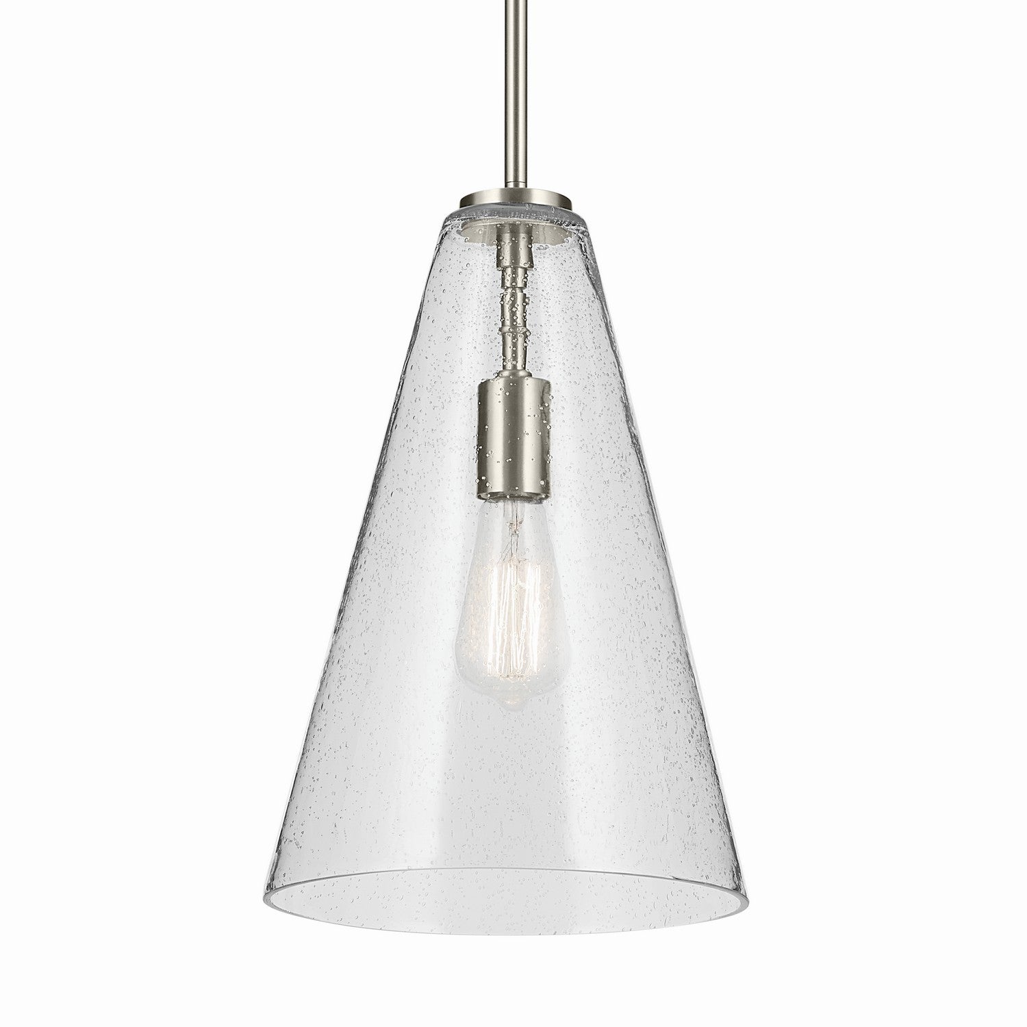 KICHLER 42199NICS Everly 15.25" 1-Light Cone Pendant With Clear Seeded Glass In Brushed Nickel