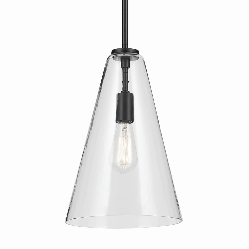 KICHLER 42199BK Everly 15.25" 1-Light Cone Pendant With Clear Glass In Black
