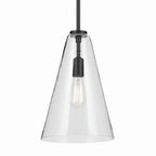 KICHLER 42199BK Everly 15.25" 1-Light Cone Pendant With Clear Glass In Black