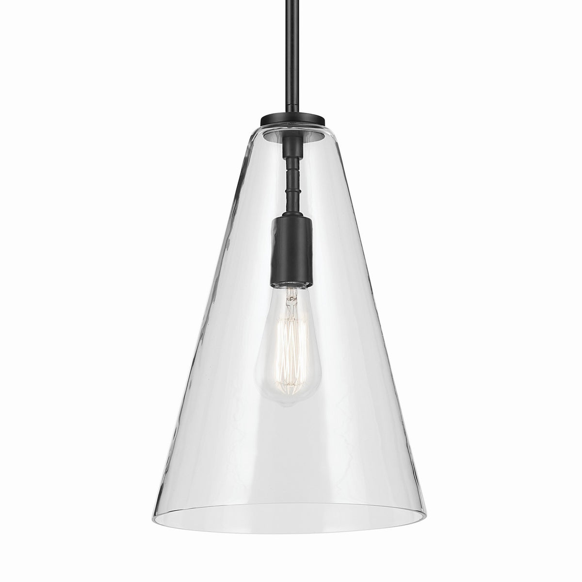 KICHLER 42199BK Everly 15.25" 1-Light Cone Pendant With Clear Glass In Black