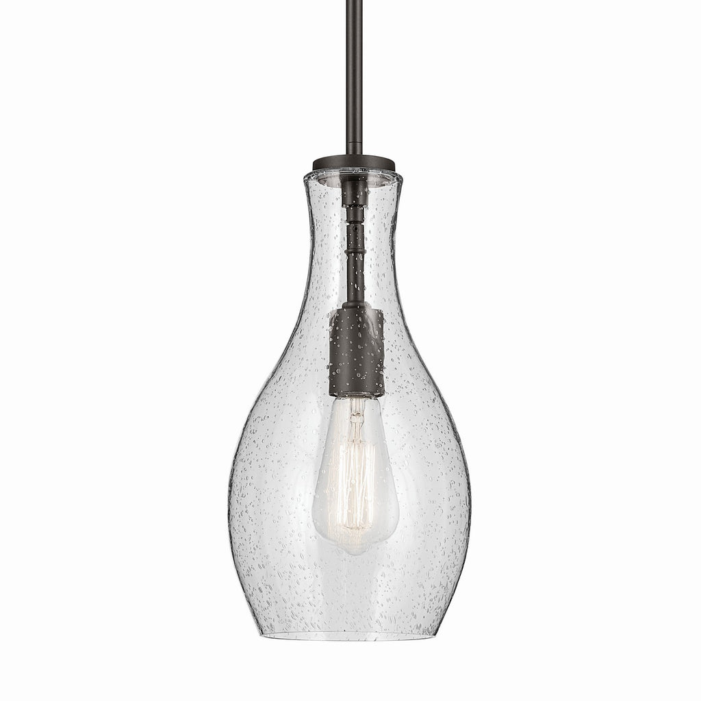 KICHLER 42456OZCS Everly 13.75" 1-Light Bell Pendant With Clear Seeded Glass In Olde Bronze