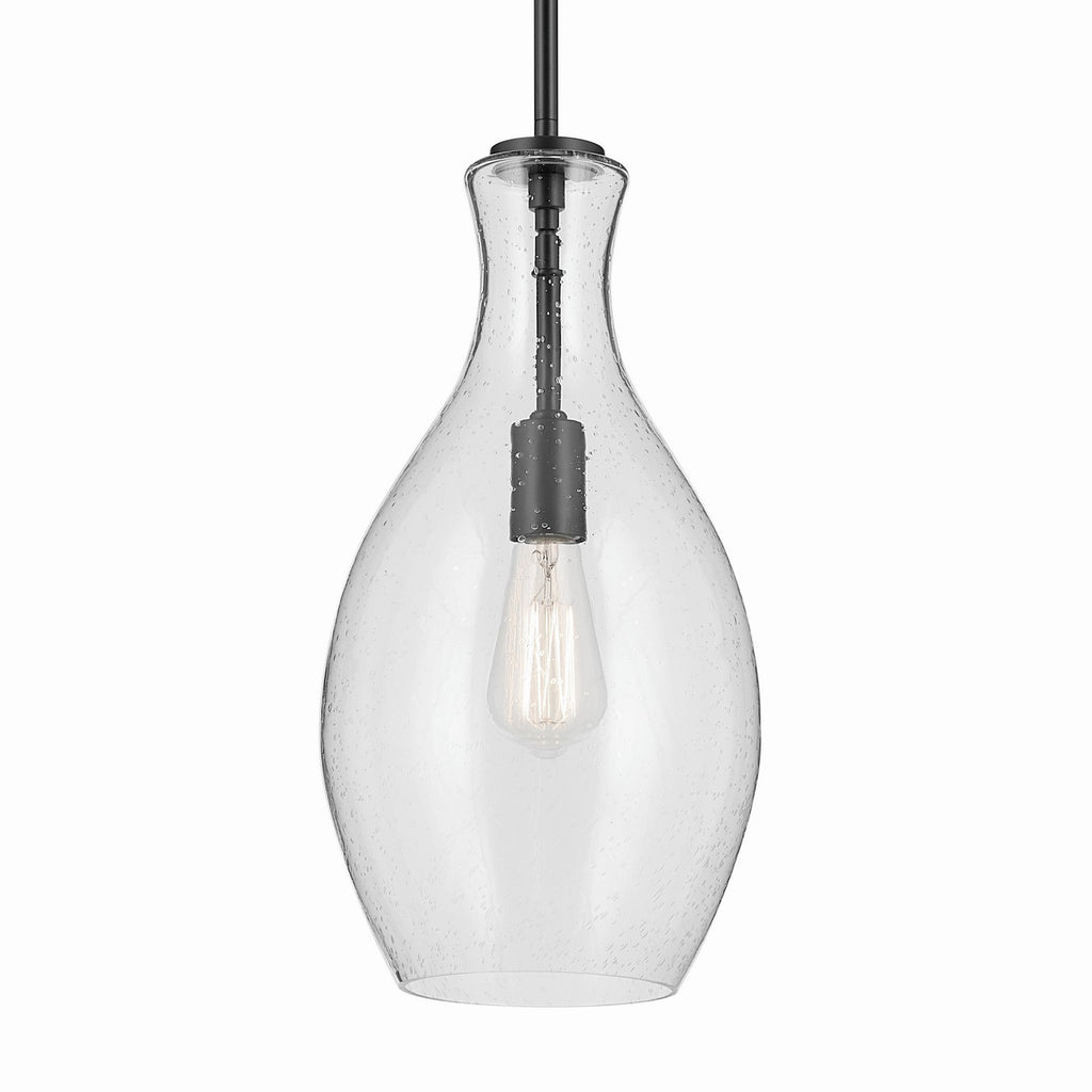 KICHLER 42047BKCS Everly 17.75" 1-Light Bell Pendant With Clear Seeded Glass In Black