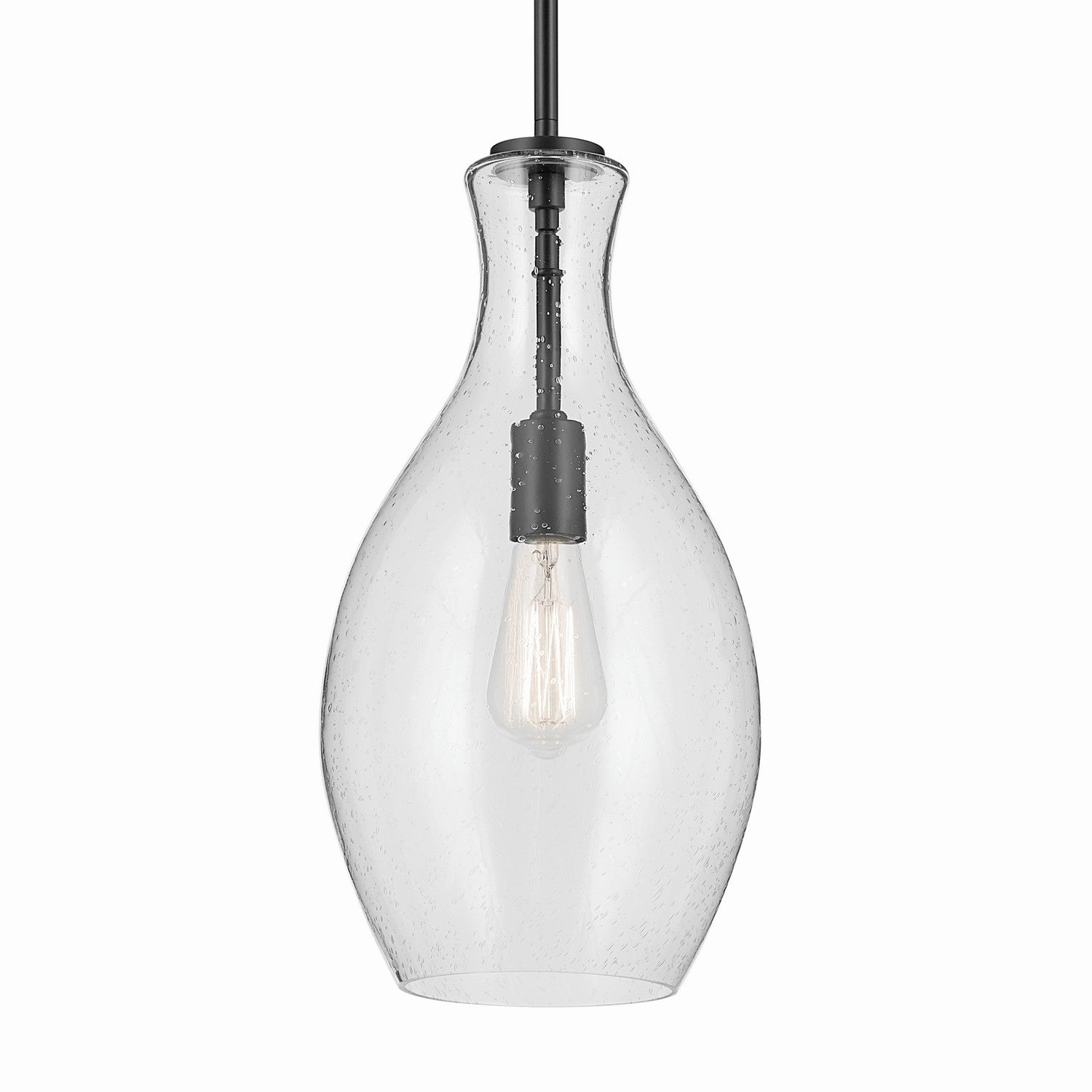 KICHLER 42047BKCS Everly 17.75" 1-Light Bell Pendant With Clear Seeded Glass In Black