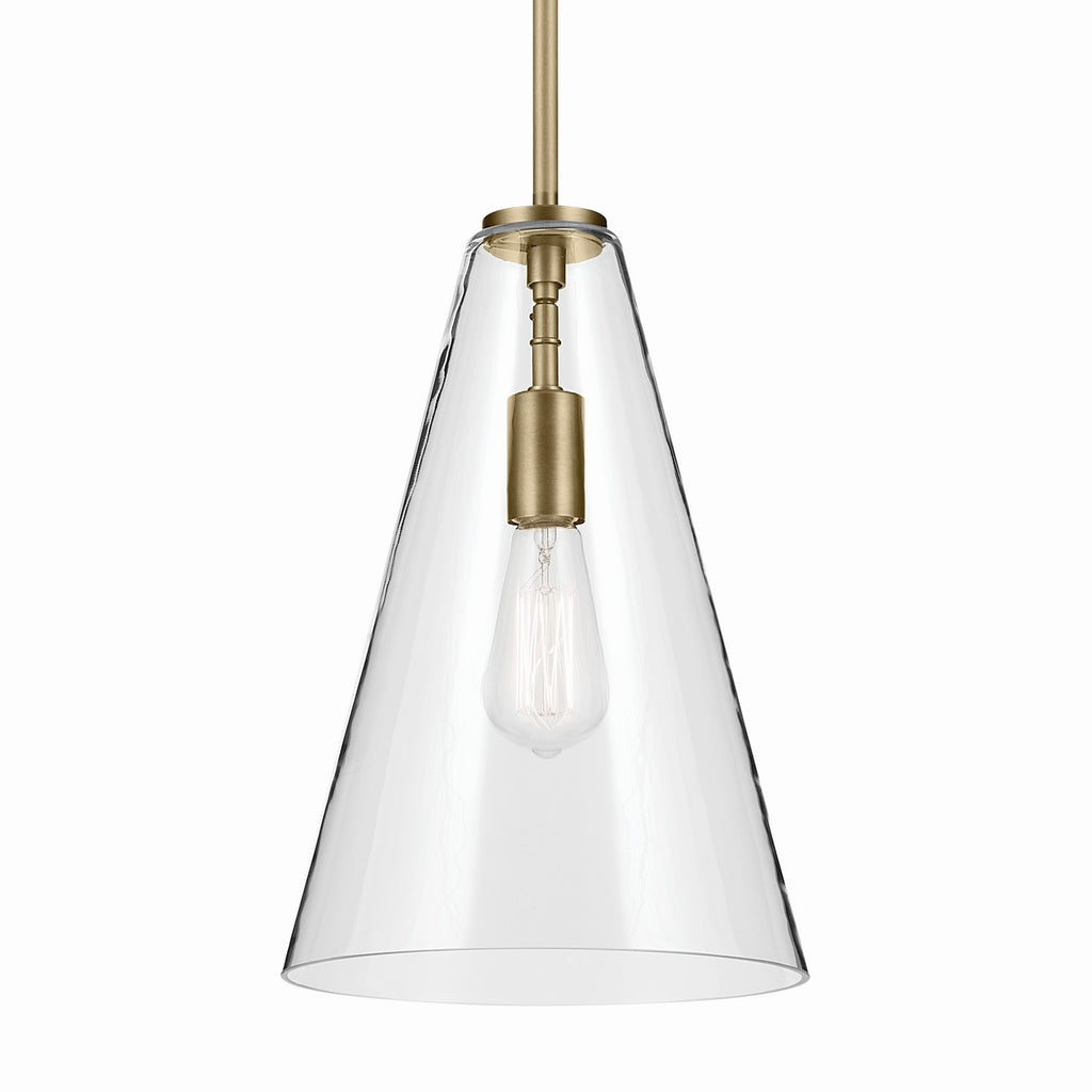 KICHLER 42199NBR Everly 15.25" 1-Light Cone Pendant With Clear Glass In Natural Brass
