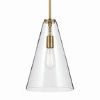 KICHLER 42199NBR Everly 15.25" 1-Light Cone Pendant With Clear Glass In Natural Brass