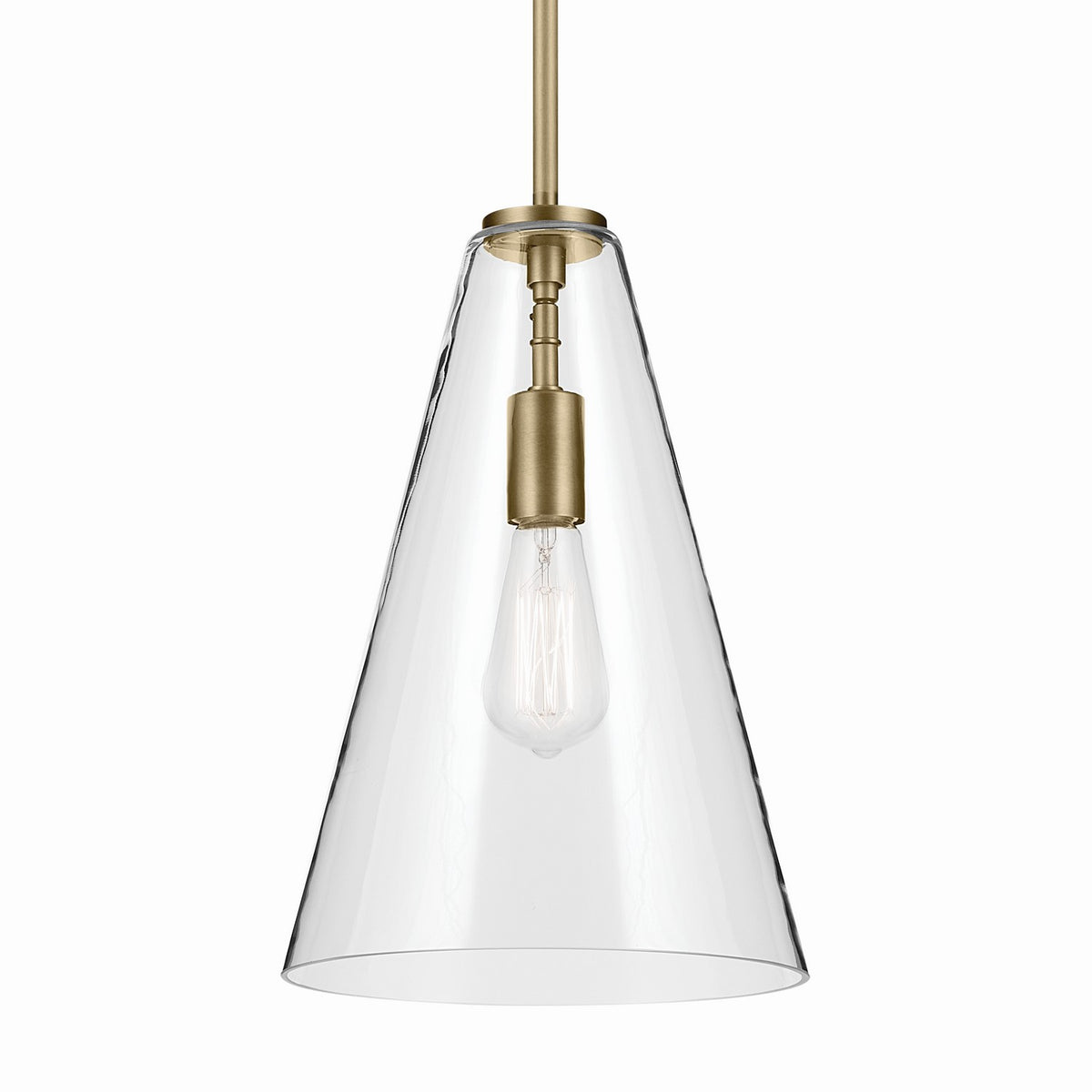 KICHLER 42199NBR Everly 15.25" 1-Light Cone Pendant With Clear Glass In Natural Brass