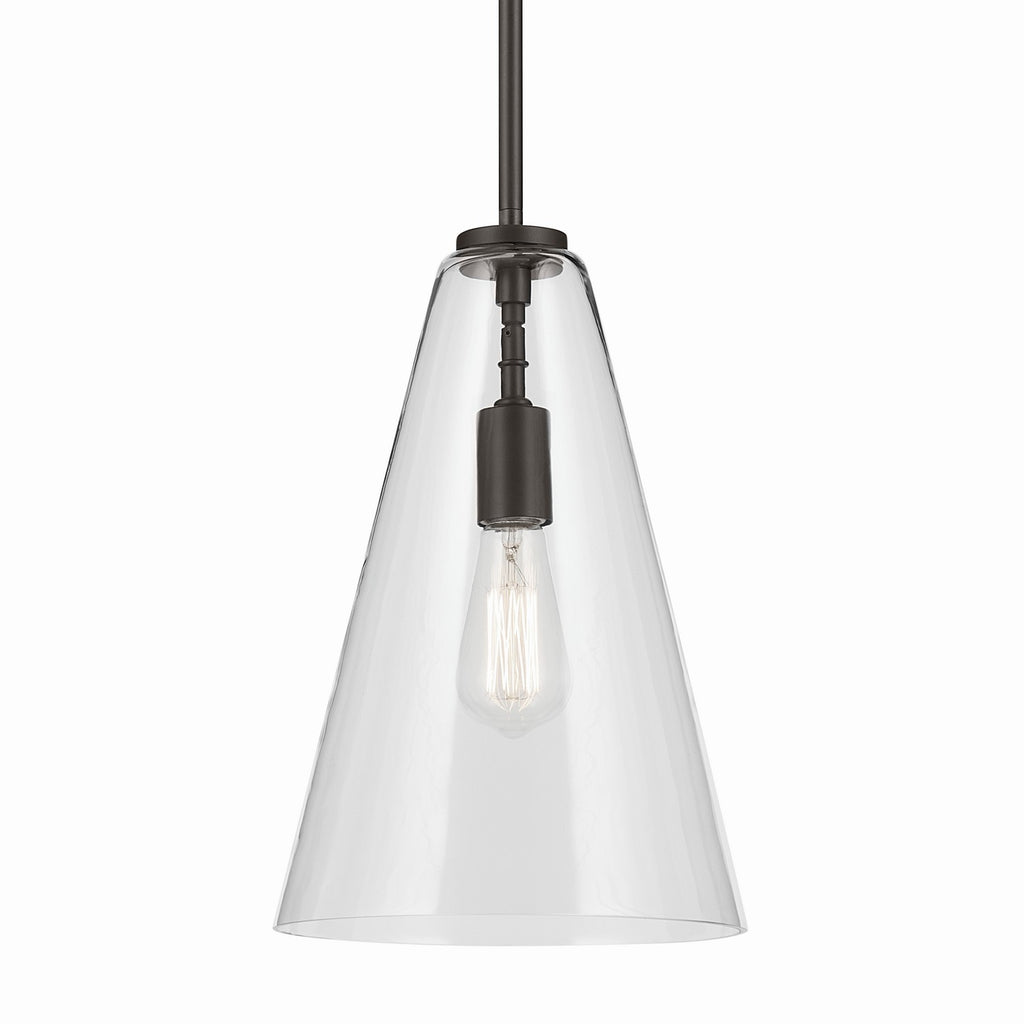 KICHLER 42199OZ Everly 15.25" 1-Light Cone Pendant With Clear Glass In Olde Bronze