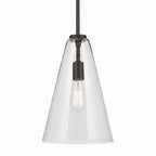 KICHLER 42199OZ Everly 15.25" 1-Light Cone Pendant With Clear Glass In Olde Bronze