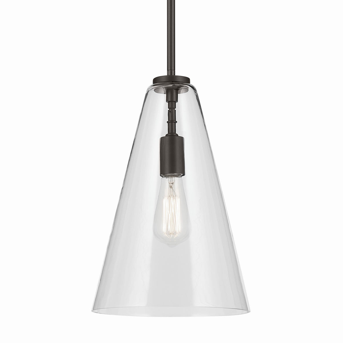 KICHLER 42199OZ Everly 15.25" 1-Light Cone Pendant With Clear Glass In Olde Bronze