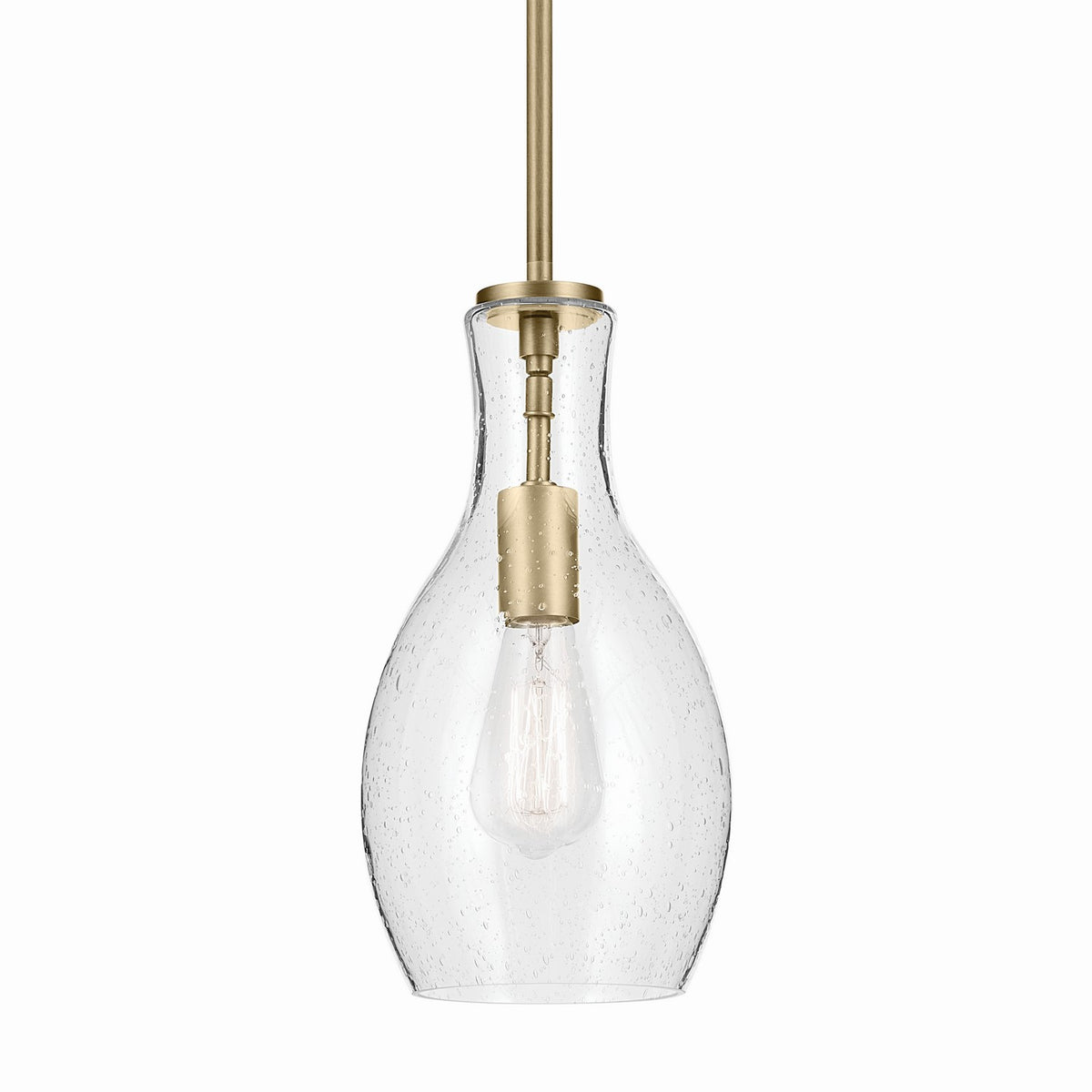 KICHLER 42456NBRCS Everly 13.75" 1-Light Bell Pendant With Clear Seeded Glass In Brushed Natural Brass