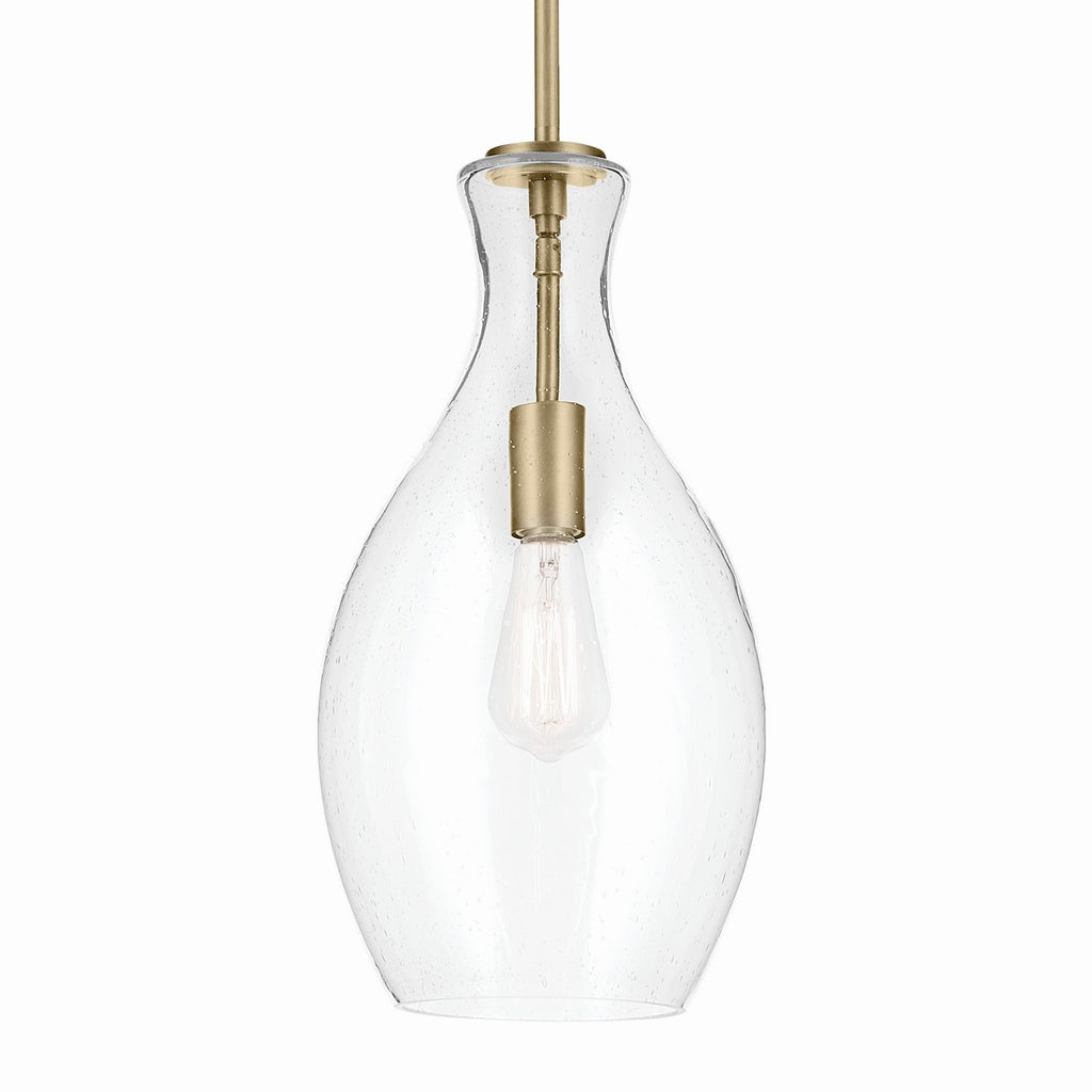 KICHLER 42047NBRCS Everly 17.75" 1-Light Bell Pendant With Clear Seeded Glass In Brushed Natural Brass