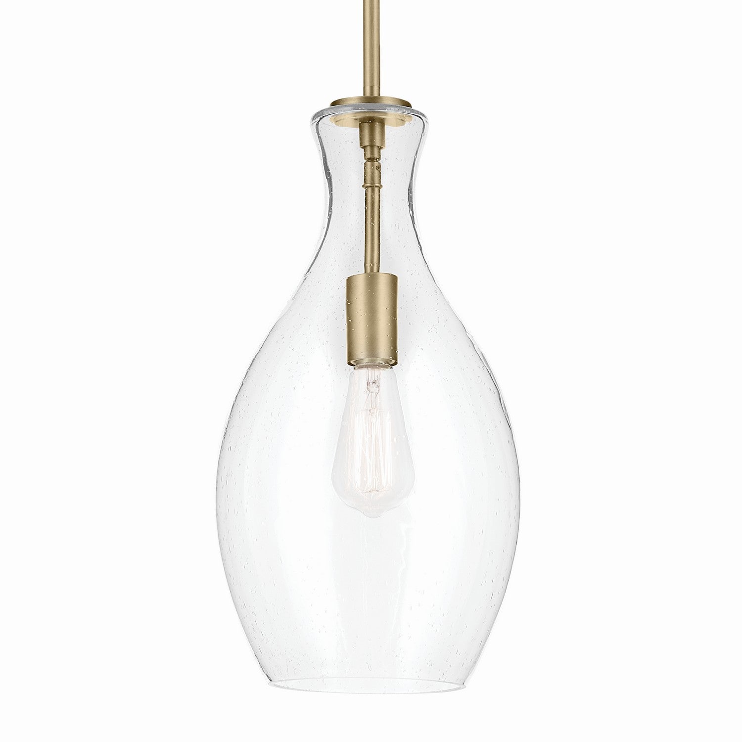 KICHLER 42047NBRCS Everly 17.75" 1-Light Bell Pendant With Clear Seeded Glass In Brushed Natural Brass