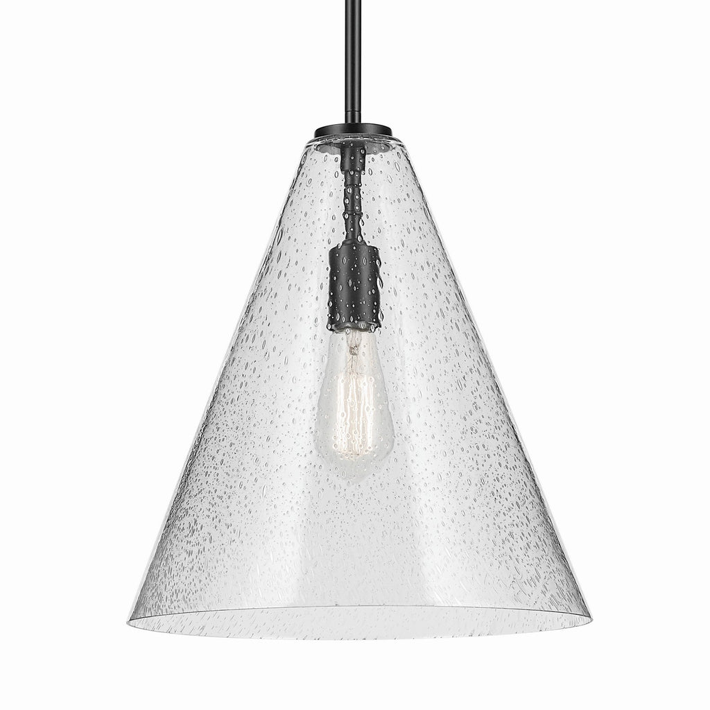 KICHLER 42200BKCS Everly 15.5" 1-Light Cone Pendant With Clear Seeded Glass In Black