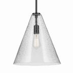 KICHLER 42200BKCS Everly 15.5" 1-Light Cone Pendant With Clear Seeded Glass In Black