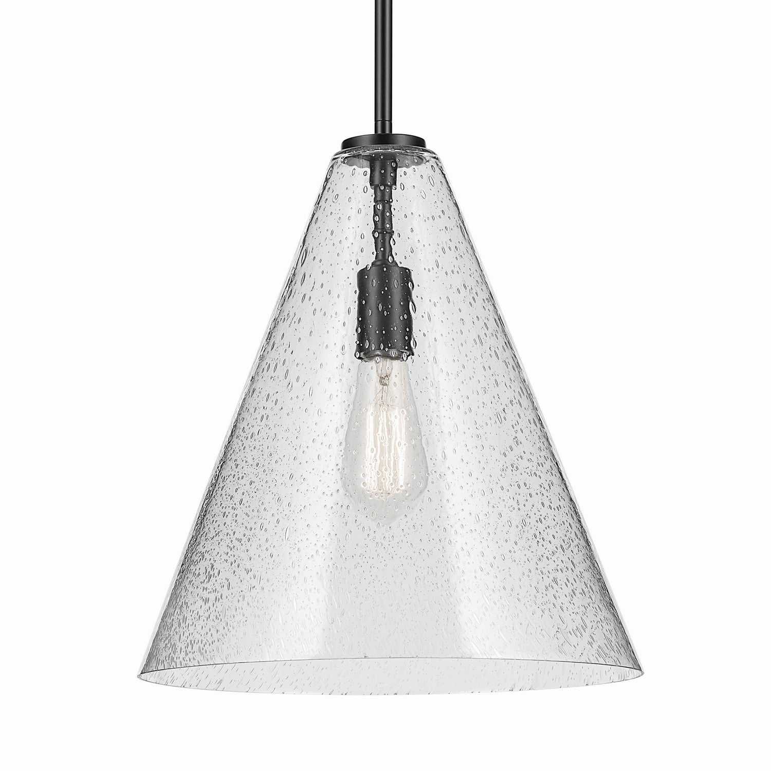 KICHLER 42200BKCS Everly 15.5" 1-Light Cone Pendant With Clear Seeded Glass In Black