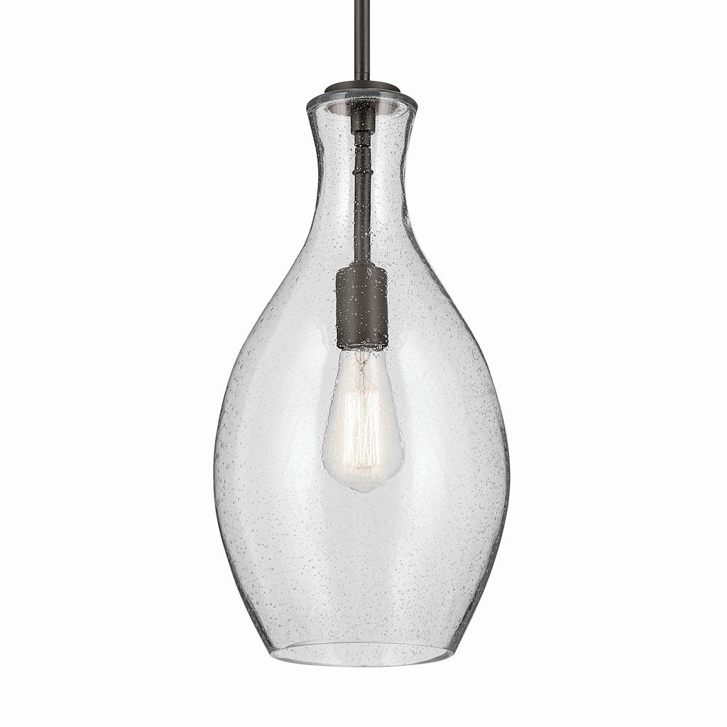 KICHLER 42047OZCS Everly 17.75" 1-Light Bell Pendant With Clear Seeded Glass In Olde Bronze