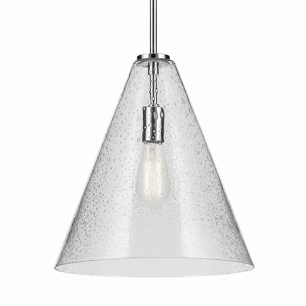 KICHLER 42200CHCS Everly 15.5" 1-Light Cone Pendant With Clear Seeded Glass In Chrome