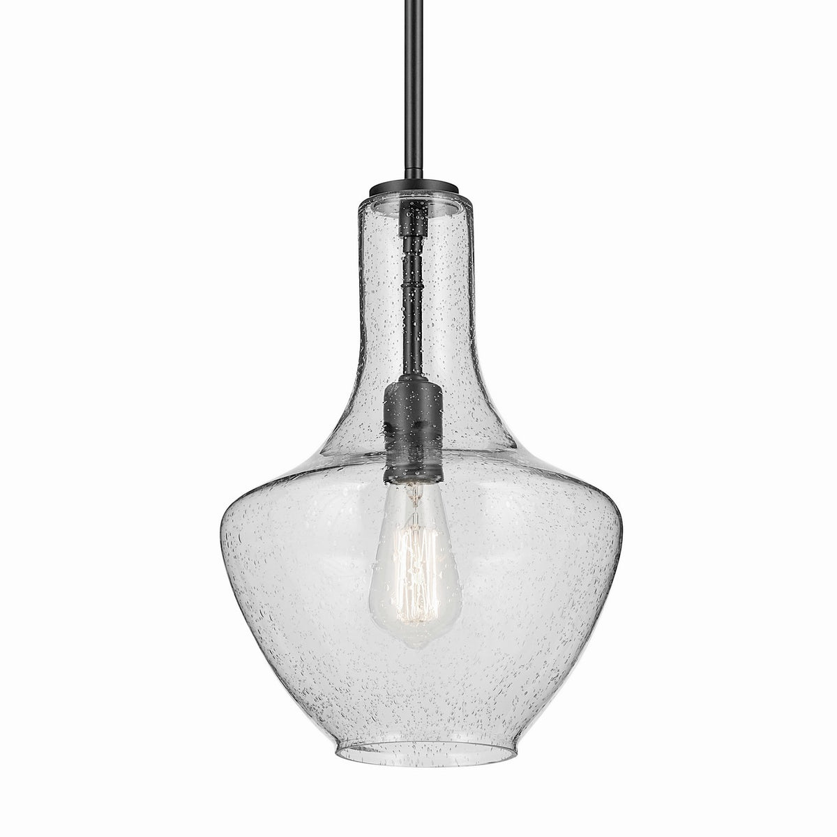 KICHLER 42141BKCS Everly 15.25" 1-Light Bell Pendant With Clear Seeded Glass In Black