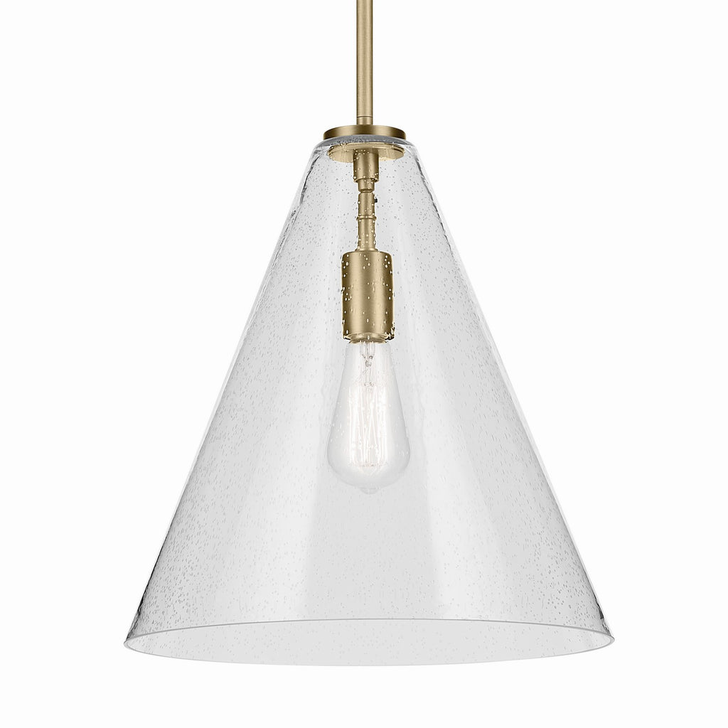KICHLER 42200NBRCS Everly 15.5" 1-Light Cone Pendant With Clear Seeded Glass In Natural Brass