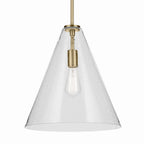 KICHLER 42200NBRCS Everly 15.5" 1-Light Cone Pendant With Clear Seeded Glass In Natural Brass