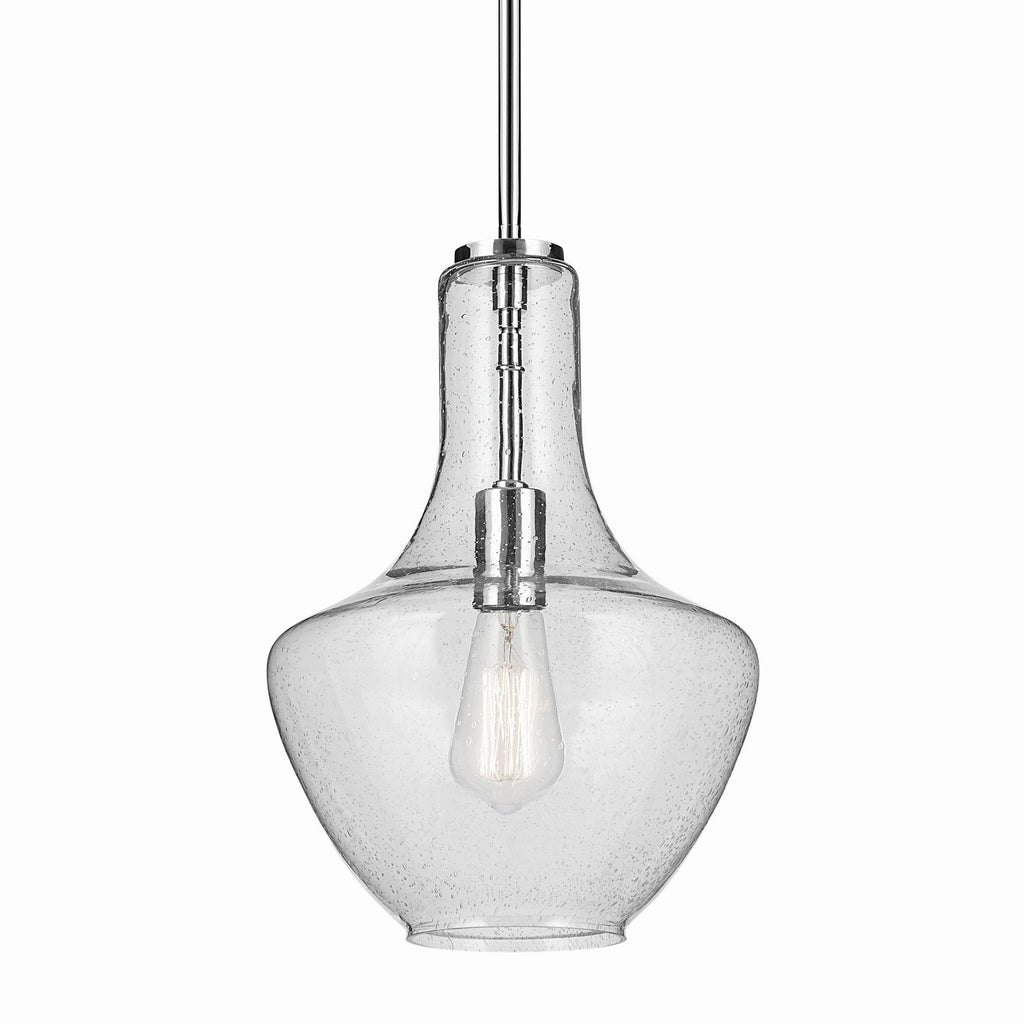 KICHLER 42141CHCS Everly 15.25" 1-Light Bell Pendant With Clear Seeded Glass In Chrome