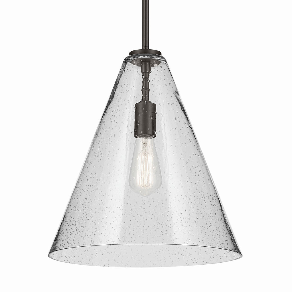KICHLER 42200OZCS Everly 15.5" 1-Light Cone Pendant With Clear Seeded Glass In Olde Bronze