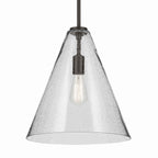 KICHLER 42200OZCS Everly 15.5" 1-Light Cone Pendant With Clear Seeded Glass In Olde Bronze