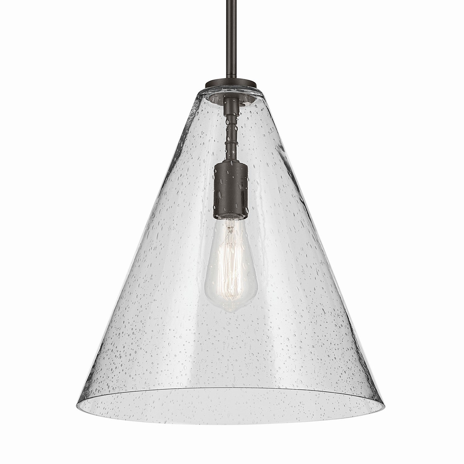 KICHLER 42200OZCS Everly 15.5" 1-Light Cone Pendant With Clear Seeded Glass In Olde Bronze
