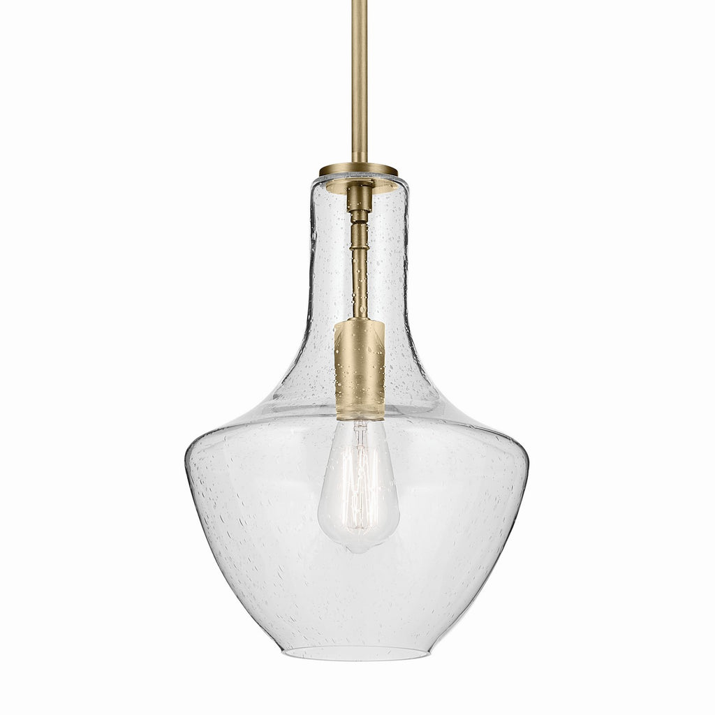 KICHLER 42141NBRCS Everly 15.25" 1-Light Bell Pendant With Clear Seeded Glass In Brushed Natural Brass