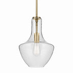 KICHLER 42141NBRCS Everly 15.25" 1-Light Bell Pendant With Clear Seeded Glass In Brushed Natural Brass