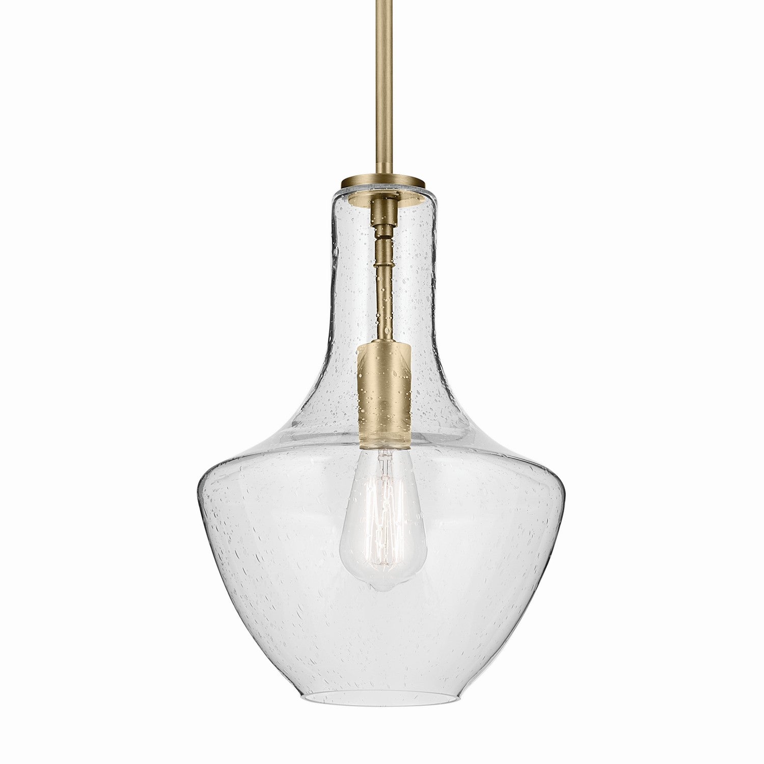 KICHLER 42141NBRCS Everly 15.25" 1-Light Bell Pendant With Clear Seeded Glass In Brushed Natural Brass