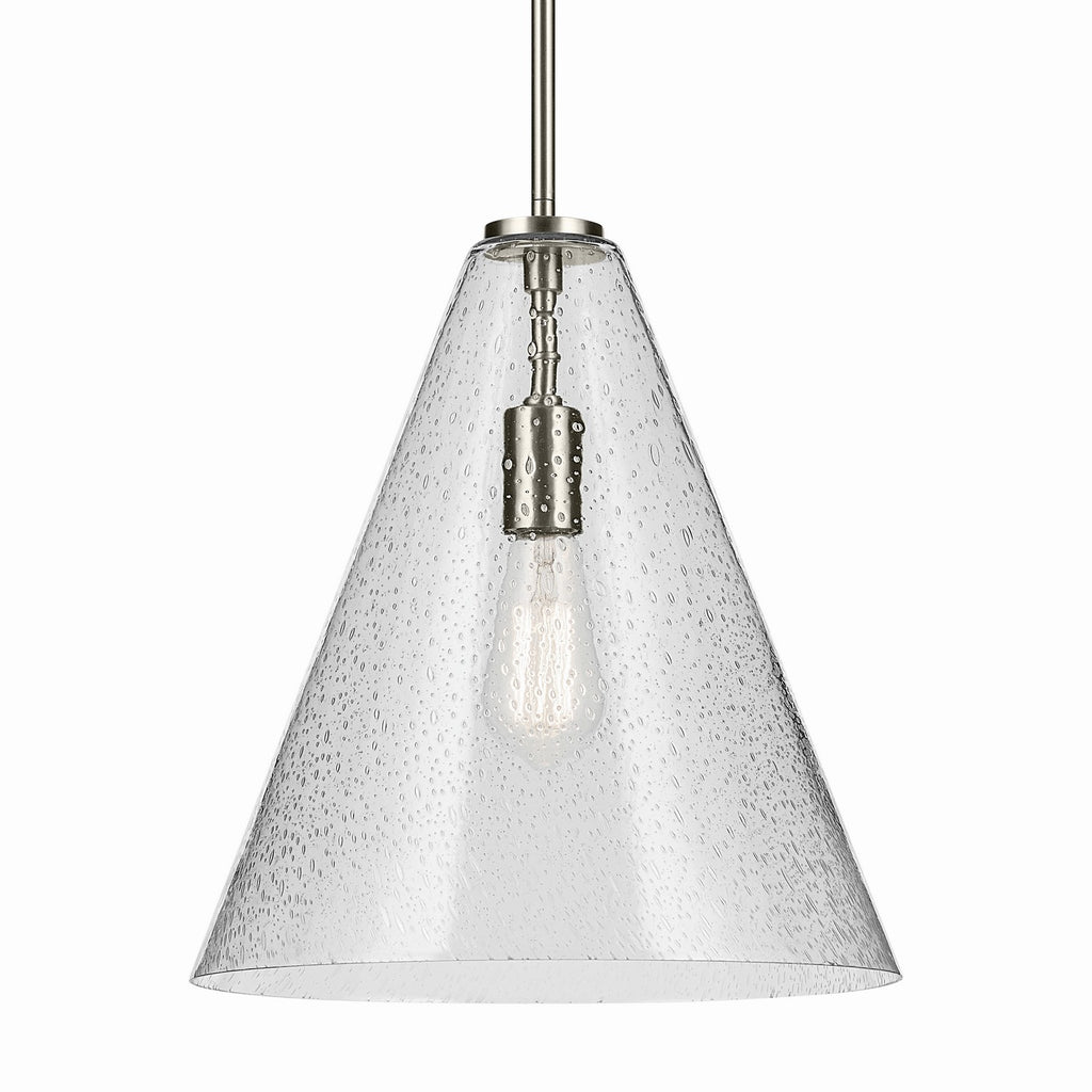 KICHLER 42200NICS Everly 15.5" 1-Light Cone Pendant With Clear Seeded Glass In Brushed Nickel