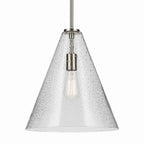 KICHLER 42200NICS Everly 15.5" 1-Light Cone Pendant With Clear Seeded Glass In Brushed Nickel